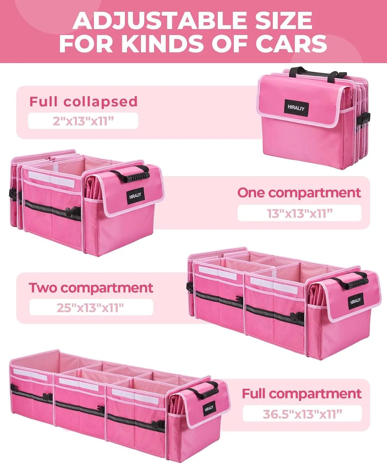 HIRALIY 4 in 1 Car Trunk Storage Organizer, Multi Compartment Collapsible Trunk Storage Box with Leakproof Cooler Bag for Car Truck SUV