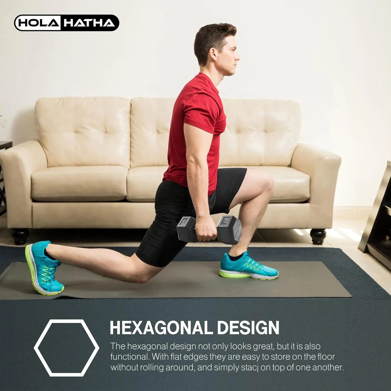 HolaHatha Iron Hexagonal Cast Exercise Dumbbell Free Weight with Contoured Textured Grip for Home Gym Exercise and Strength Training