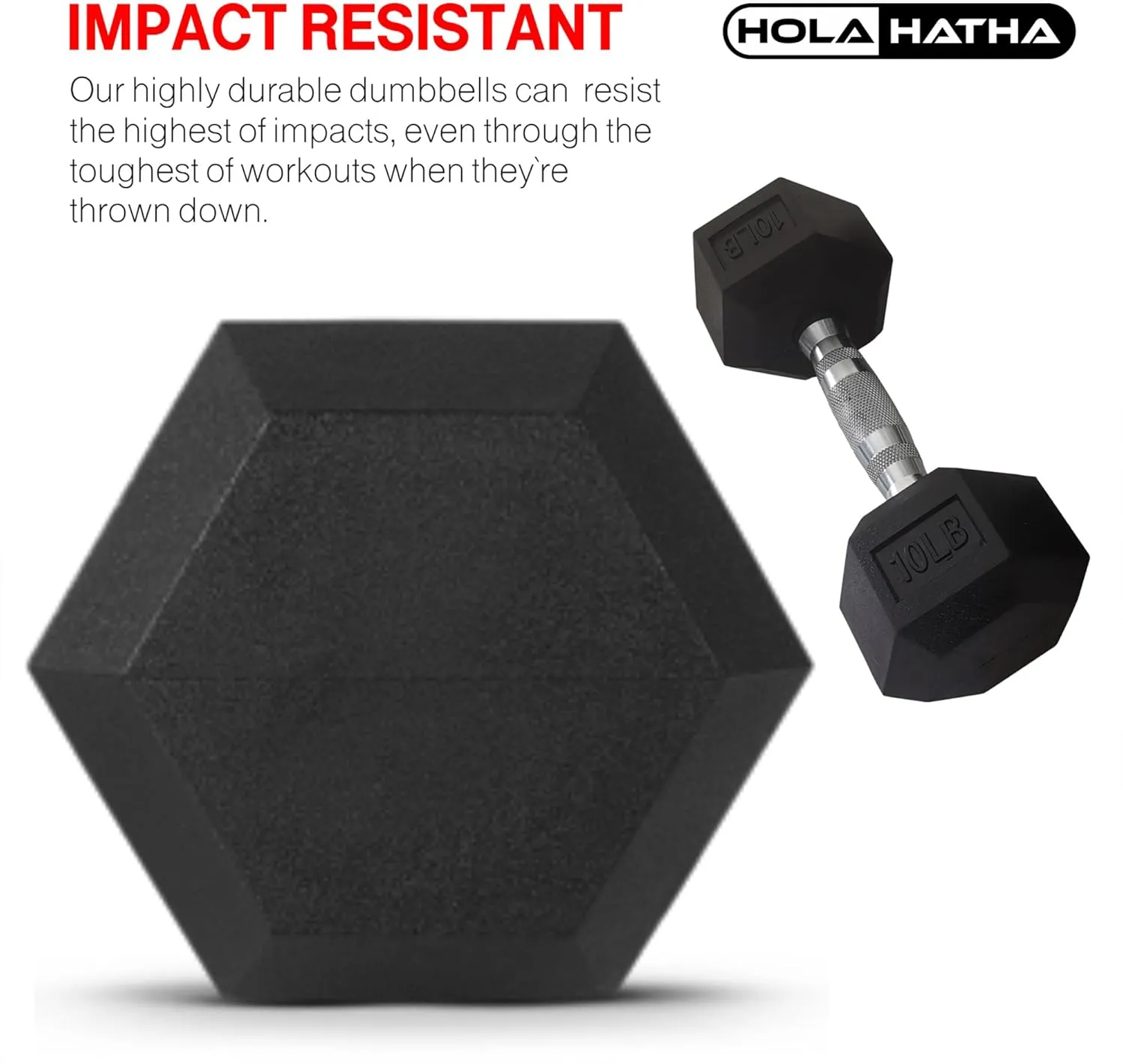 HolaHatha Iron Hexagonal Cast Exercise Dumbbell Free Weight with Contoured Textured Grip for Home Gym Exercise and Strength Training