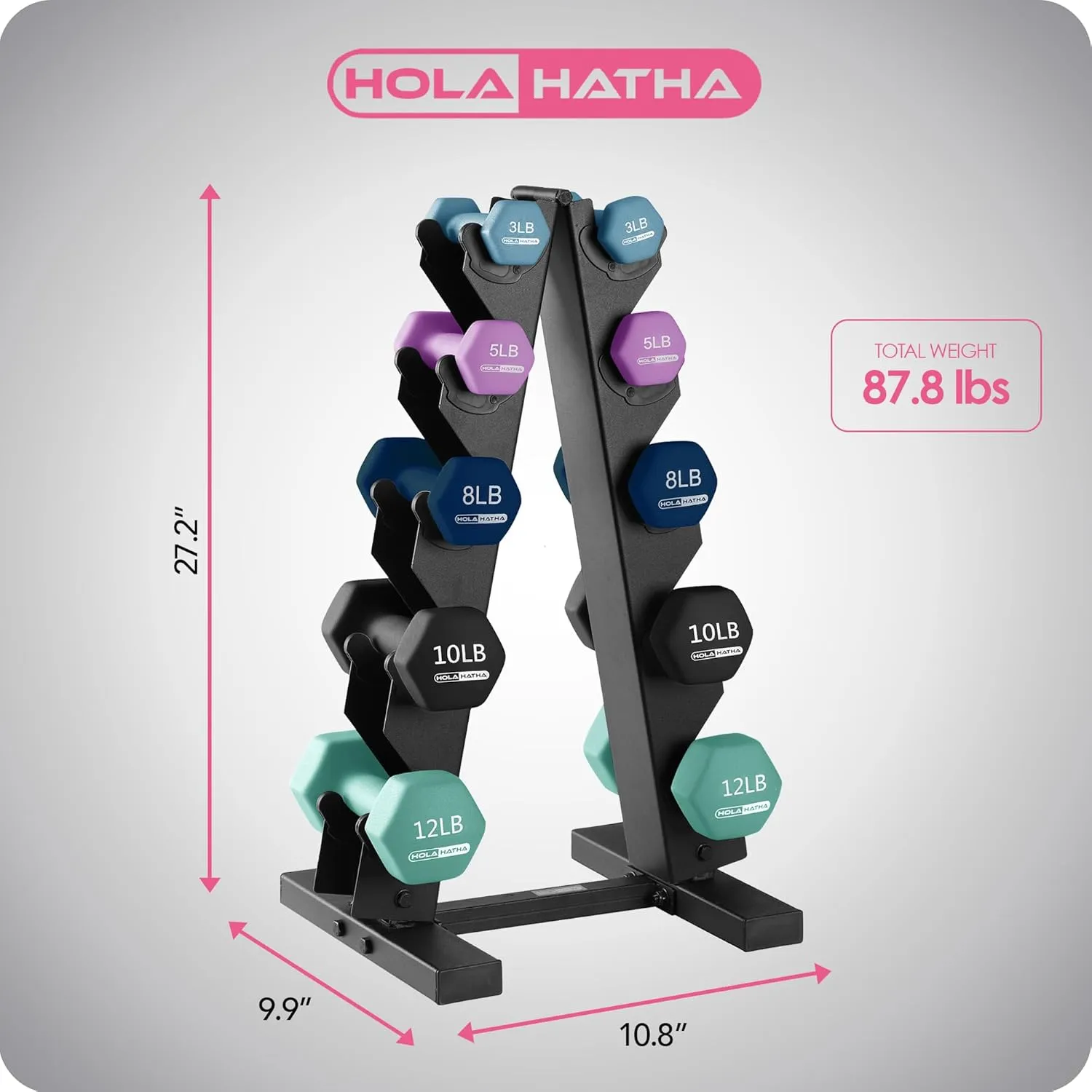 HolaHatha Neoprene Dumbbell Free Hand Weight Set with Rack, Ideal for Home Exercises to Gain Tone and Definition