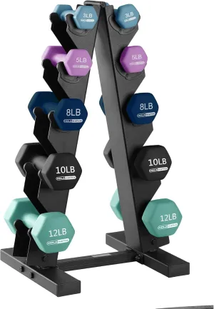 HolaHatha Neoprene Dumbbell Free Hand Weight Set with Rack, Ideal for Home Exercises to Gain Tone and Definition