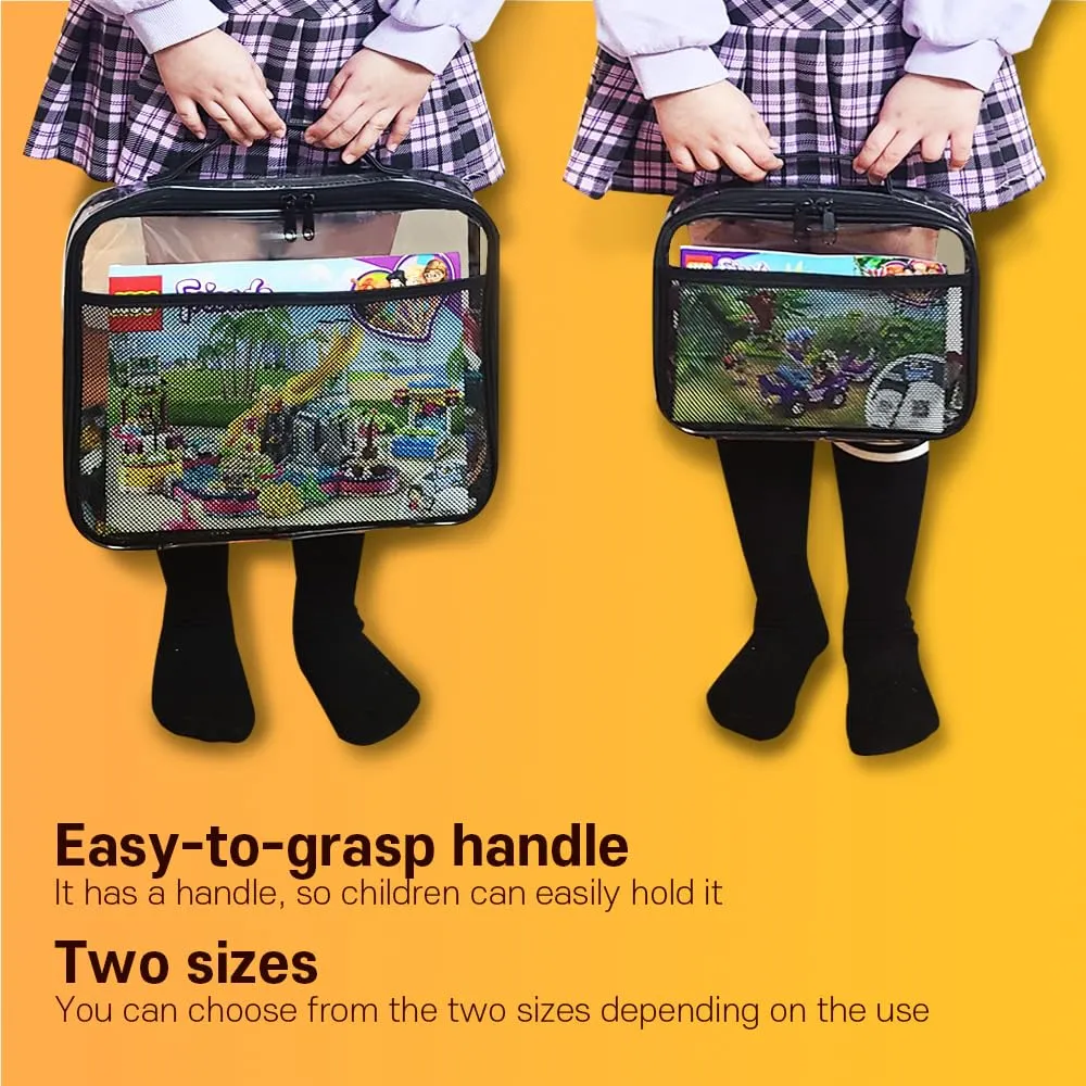 holay 4 Packs PVC Zippered Blocks Set, Toy, Clay, Board game Storage Organizer Case (Name Tag, Manual Pocket) (Black, Small)