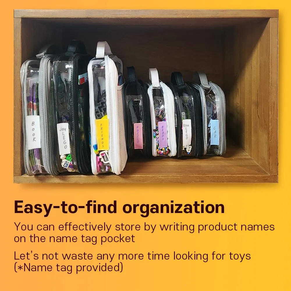 holay 4 Packs PVC Zippered Blocks Set, Toy, Clay, Board game Storage Organizer Case (Name Tag, Manual Pocket) (Gray, Small)