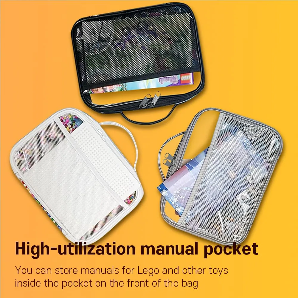 holay 4 Packs PVC Zippered Blocks Set, Toy, Clay, Board game Storage Organizer Case (Name Tag, Manual Pocket) (White, Small)