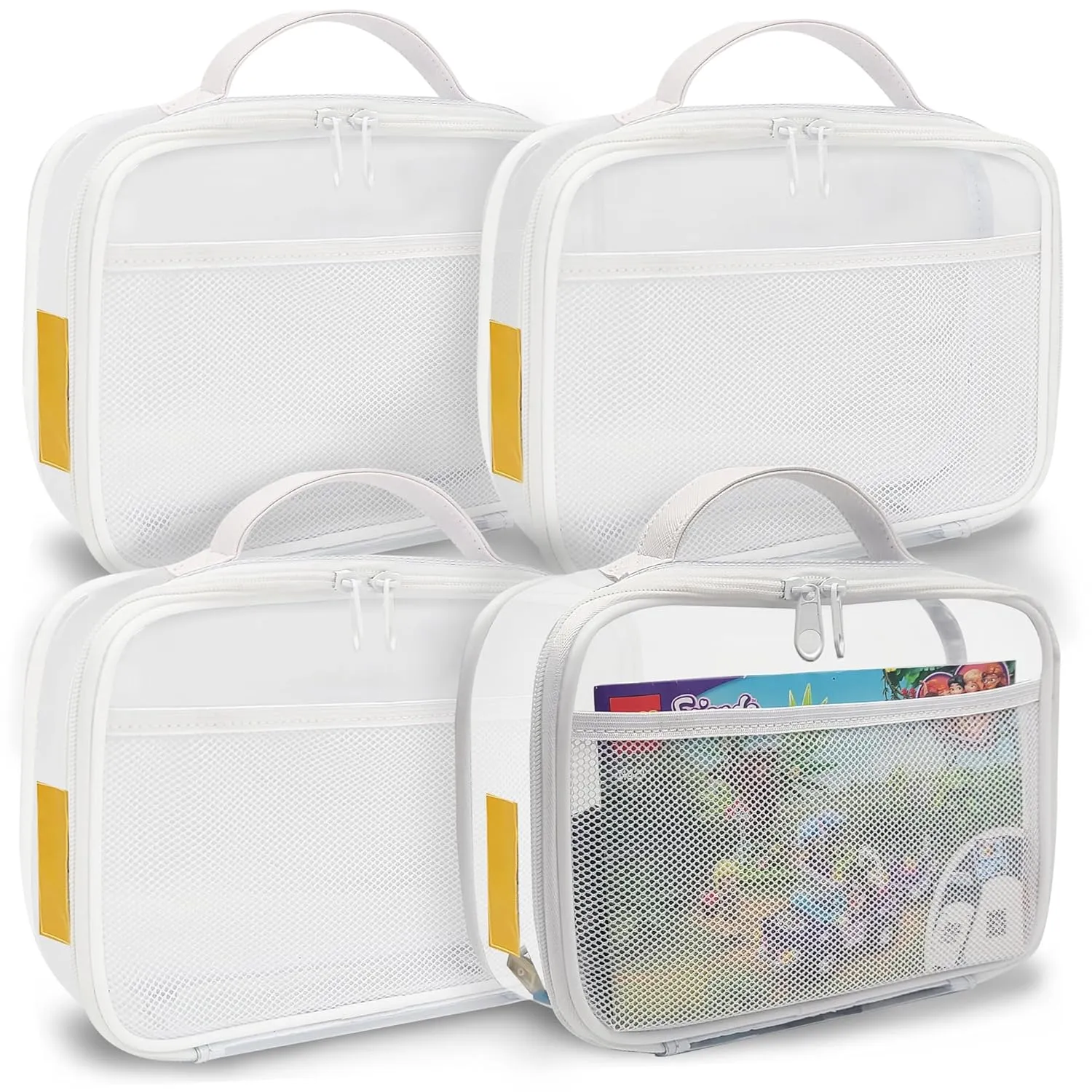 holay 4 Packs PVC Zippered Blocks Set, Toy, Clay, Board game Storage Organizer Case (Name Tag, Manual Pocket) (White, Small)