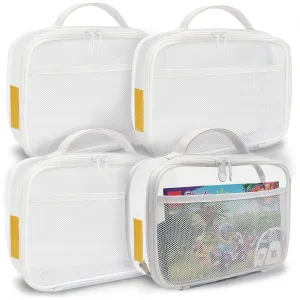 holay 4 Packs PVC Zippered Blocks Set, Toy, Clay, Board game Storage Organizer Case (Name Tag, Manual Pocket) (White, Small)
