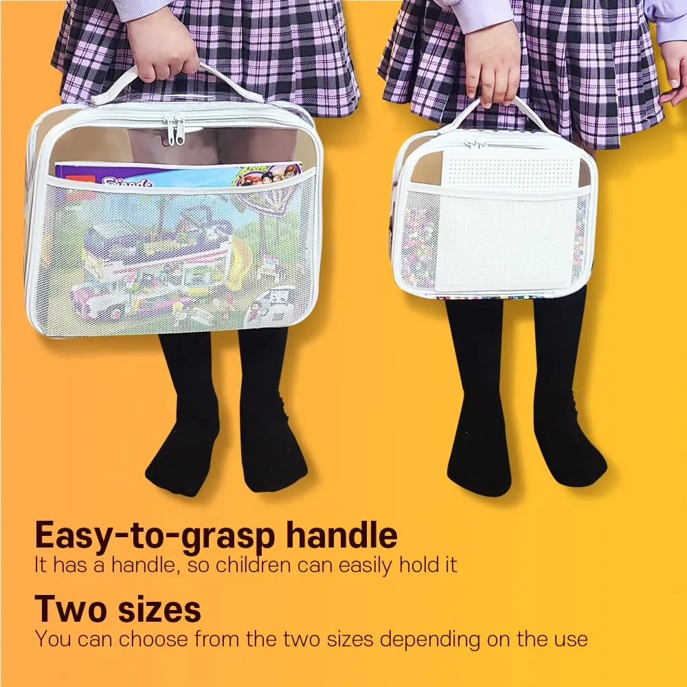 holay 4 Packs PVC Zippered Blocks Set, Toy, Clay, Board game Storage Organizer Case (Name Tag, Manual Pocket) (White, Small)