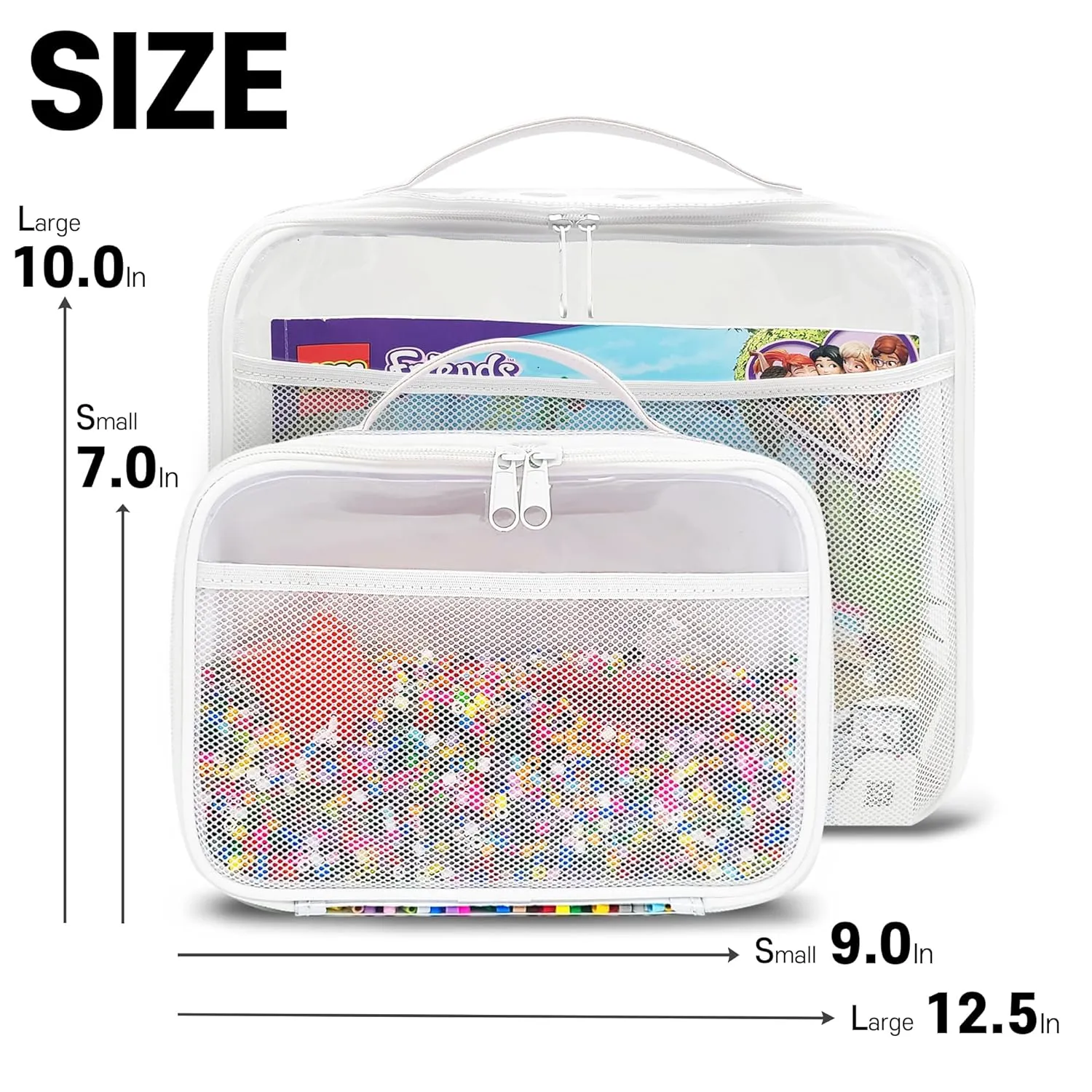 holay 4 Packs PVC Zippered Blocks Set, Toy, Clay, Board game Storage Organizer Case (Name Tag, Manual Pocket) (White, Small)