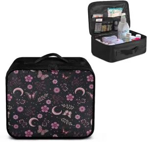 Home First Aid Kit Butterfly Floral Print First Aid Case Empty Medical Bag Medicine Emergency Survival Kit Storage Box with Handles