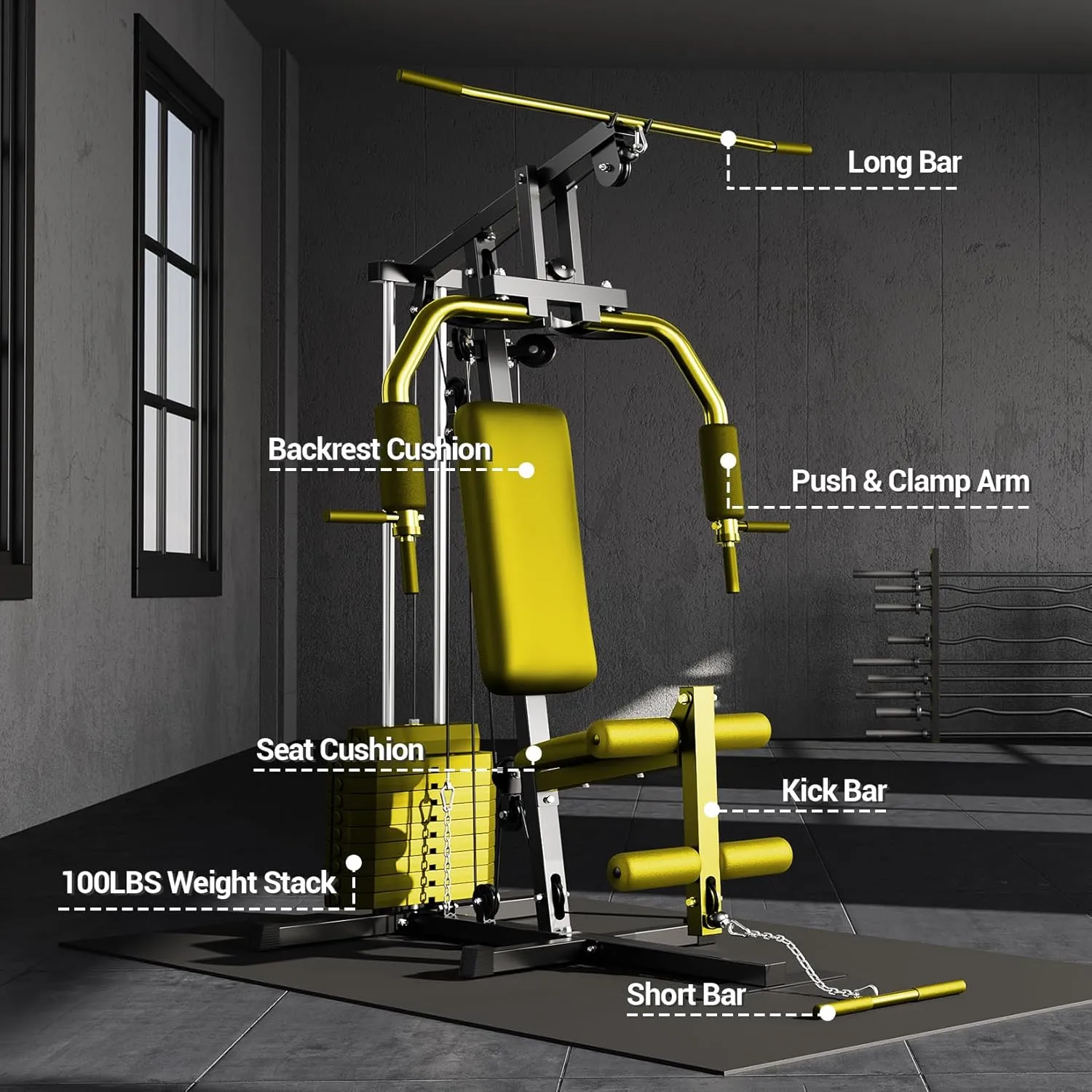 Home Gym Machine, Full Body Workout Machine with 150LBS Weight Stack, Multifunctional All in One Exercise Equipment Station with Preacher Curl Pad, Leg Developer for Strength Training