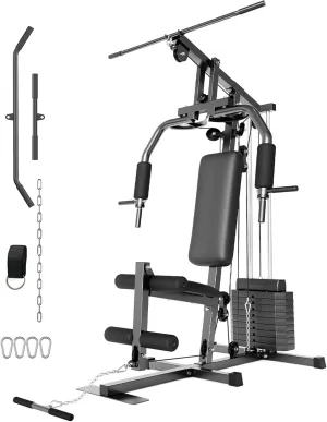 Home Gym Machine, Full Body Workout Machine with 150LBS Weight Stack, Multifunctional All in One Exercise Equipment Station with Preacher Curl Pad, Leg Developer for Strength Training