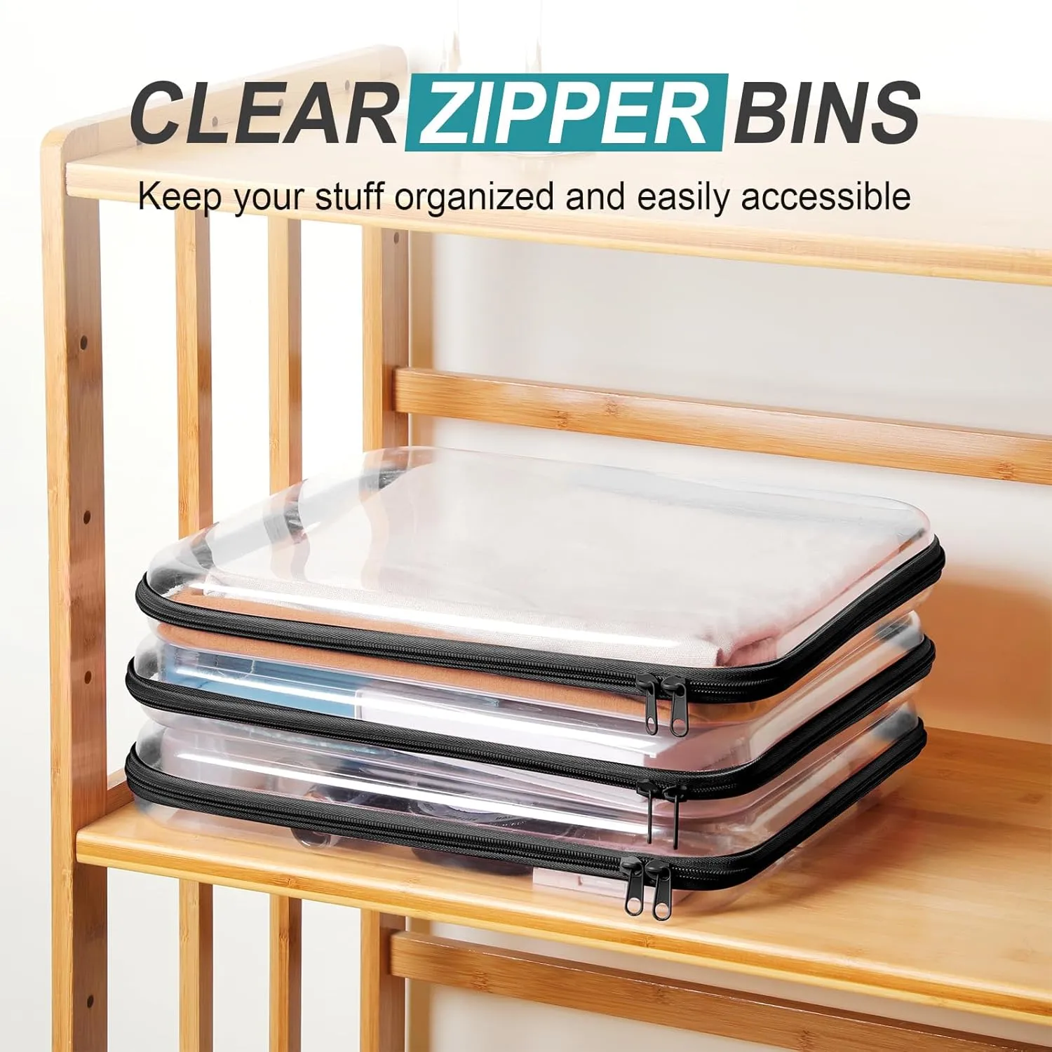 Hoolerry 3 Pcs Clear Hard Zipper Case Plastic Pouch Transparent Hard Case Clear Makeup Bag Portable Travel Organizer Bin for Cosmetics, Building Blocks, Puzzles(Black,L)