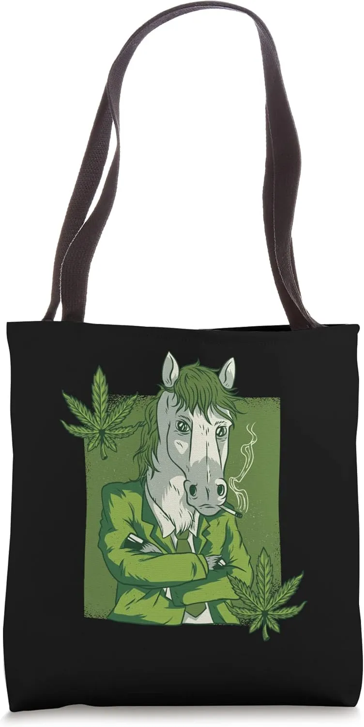 Horse Can Smoke Too Marijuana Plant Cannabis Tote Bag