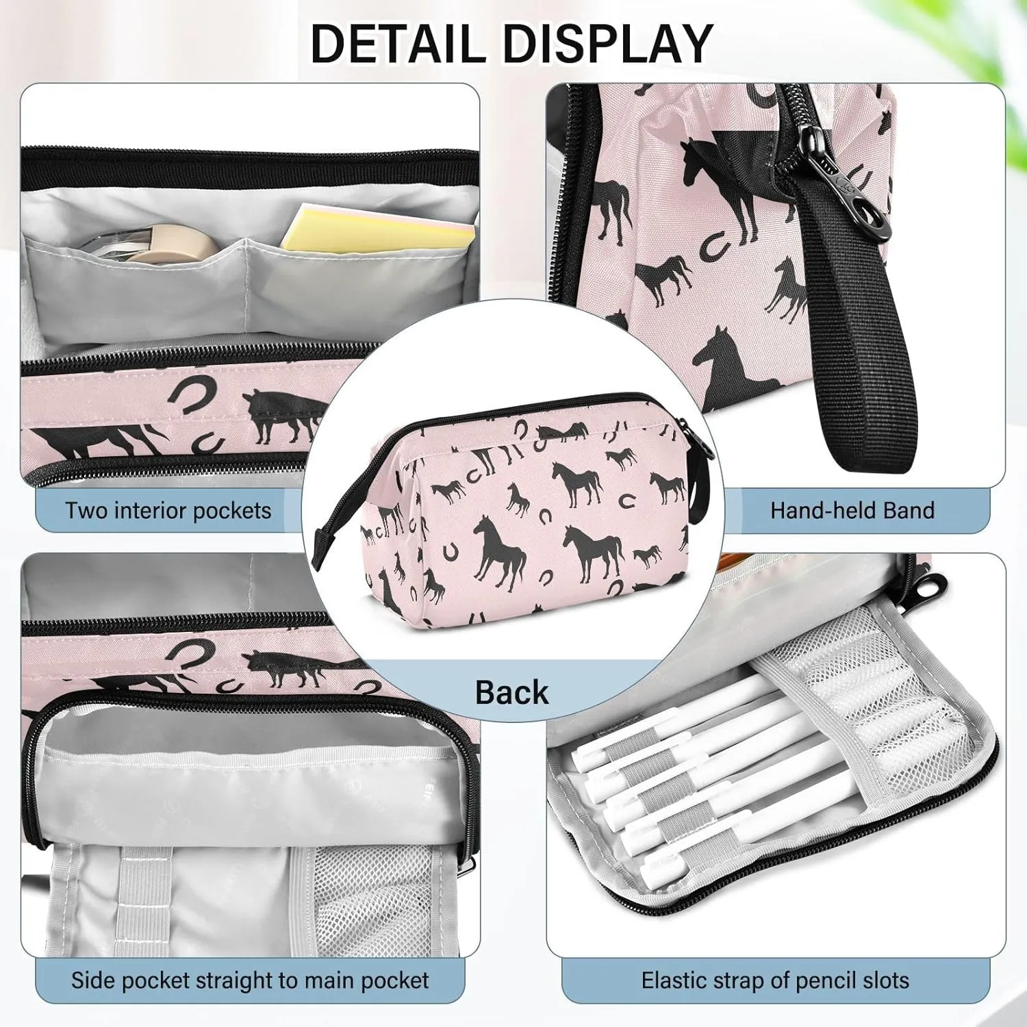 Horse Horseshoe Pencil Case Pouch Big Capacity Pencil Bag Box Organizer Pen Case with Zipper Pencil Cases for Girls Boys Women School College Office