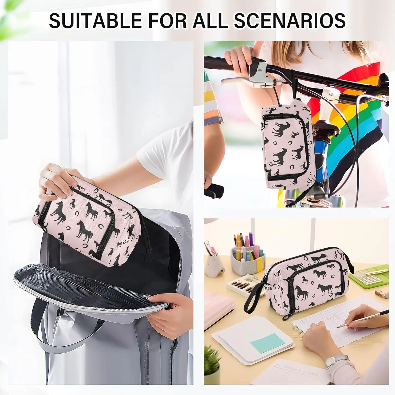 Horse Horseshoe Pencil Case Pouch Big Capacity Pencil Bag Box Organizer Pen Case with Zipper Pencil Cases for Girls Boys Women School College Office