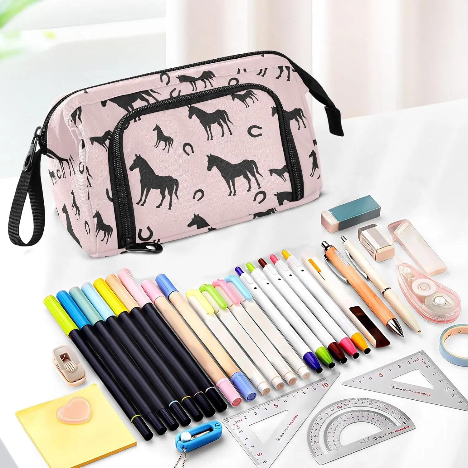 Horse Horseshoe Pencil Case Pouch Big Capacity Pencil Bag Box Organizer Pen Case with Zipper Pencil Cases for Girls Boys Women School College Office