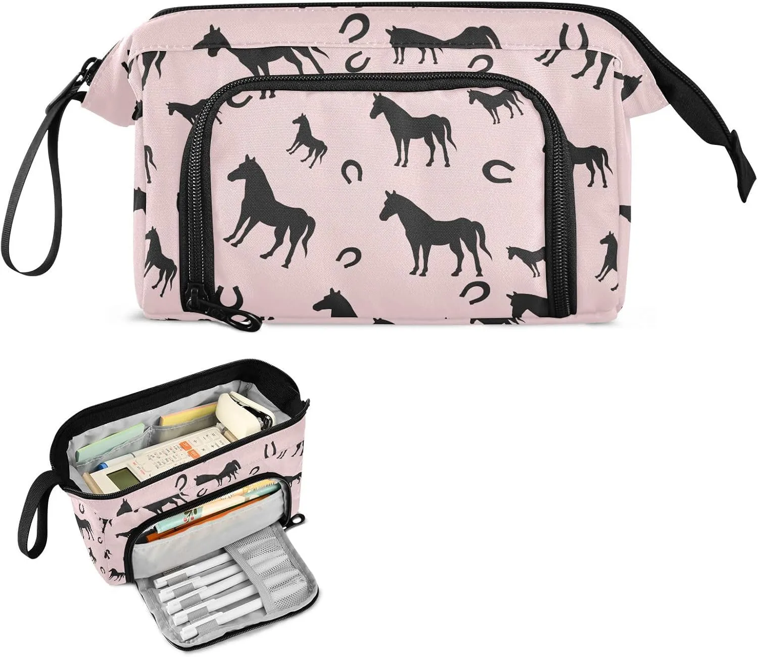 Horse Horseshoe Pencil Case Pouch Big Capacity Pencil Bag Box Organizer Pen Case with Zipper Pencil Cases for Girls Boys Women School College Office