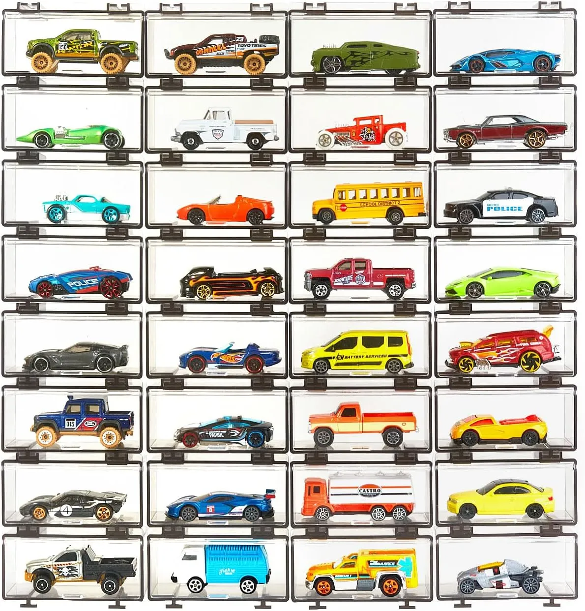 Hot Wheels Display Case: Stackable Toy Car Storage, Transparent Organizer for Matchbox & Hot Wheels 1/64 Scale Diecast Cars (32 Packs, Clear Case Only)