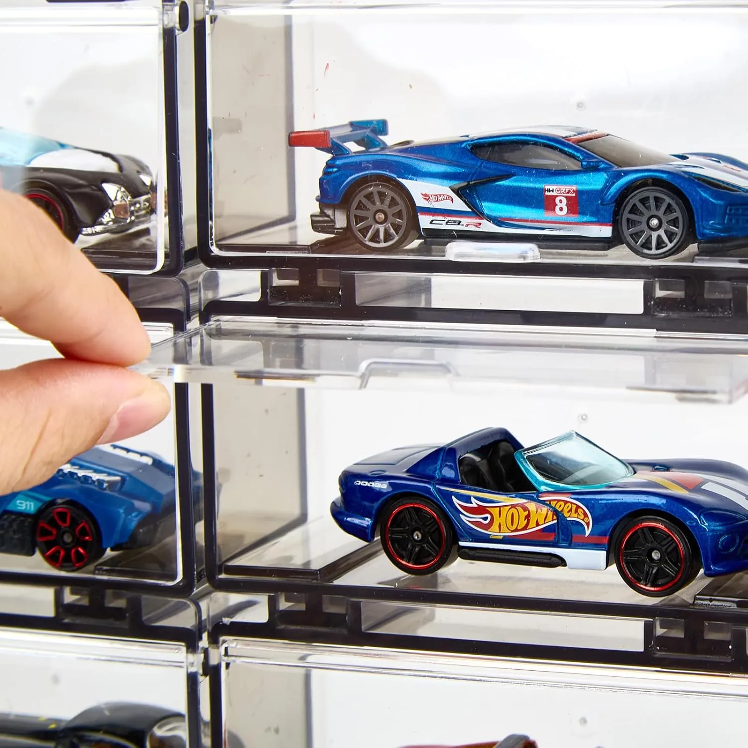 Hot Wheels Display Case: Stackable Toy Car Storage, Transparent Organizer for Matchbox & Hot Wheels 1/64 Scale Diecast Cars (32 Packs, Clear Case Only)