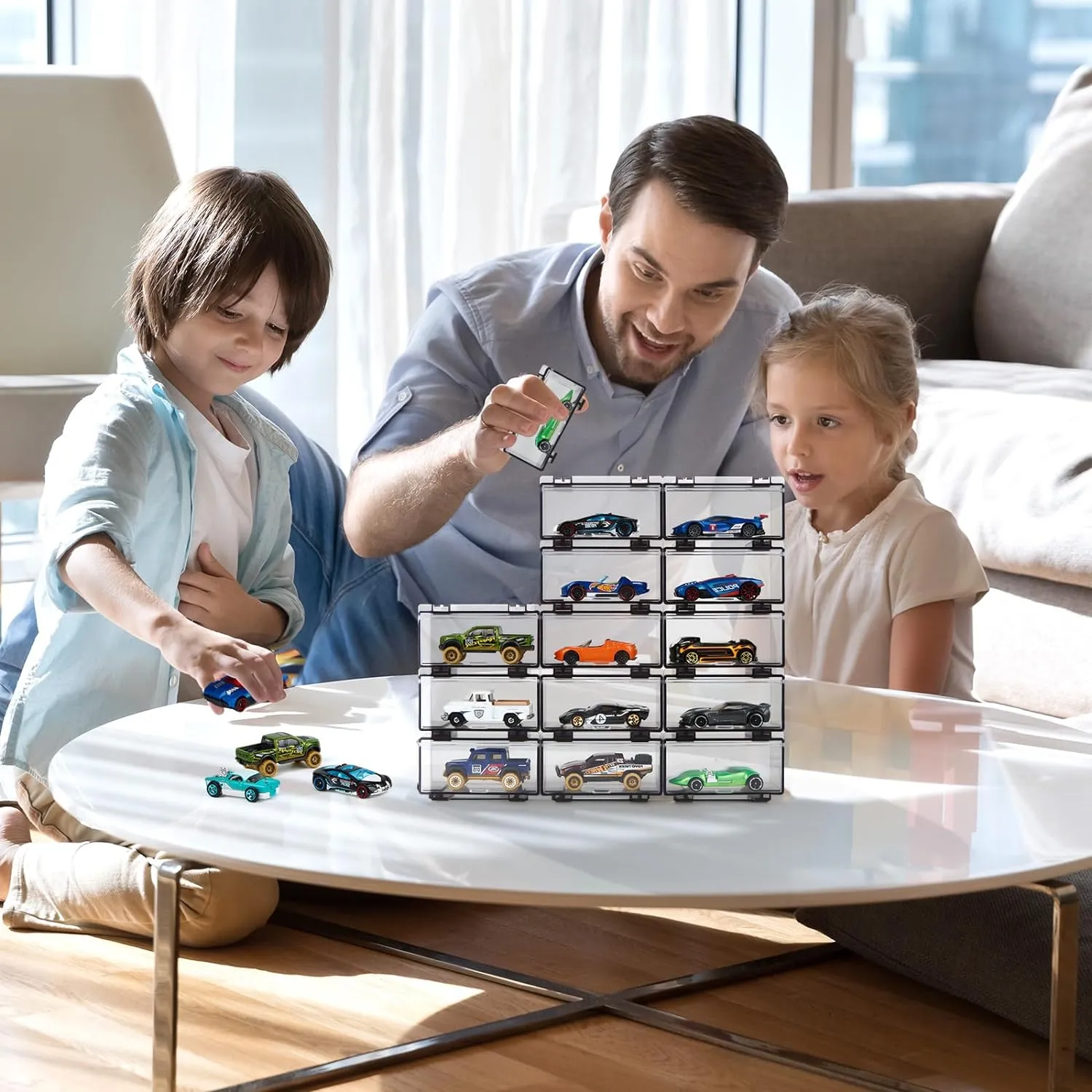 Hot Wheels Display Case: Stackable Toy Car Storage, Transparent Organizer for Matchbox & Hot Wheels 1/64 Scale Diecast Cars (32 Packs, Clear Case Only)