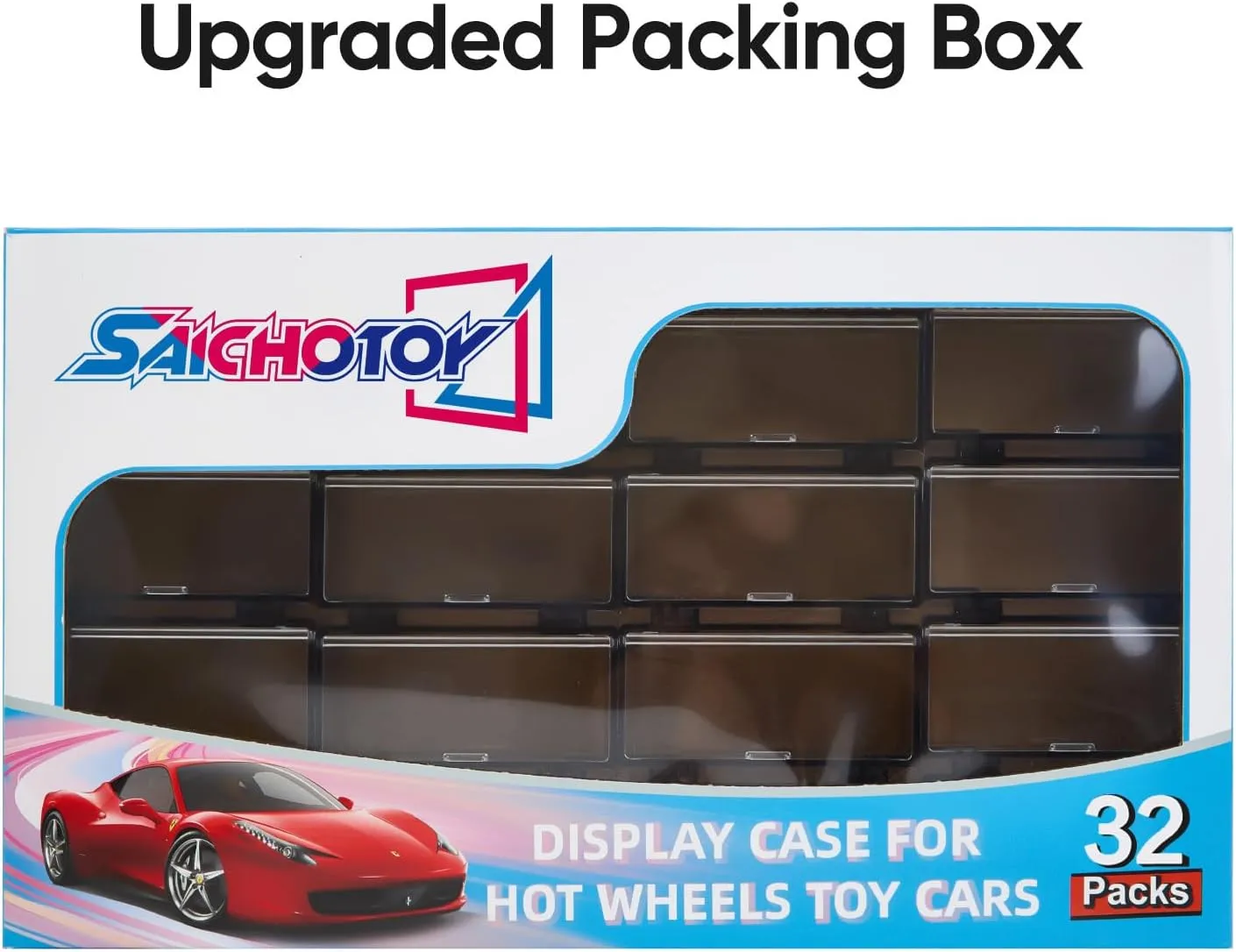 Hot Wheels Display Case: Stackable Toy Car Storage, Transparent Organizer for Matchbox & Hot Wheels 1/64 Scale Diecast Cars (32 Packs, Clear Case Only)