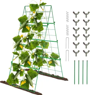 Hourleey 48" x 16" Cucumber Trellis, Foldable Frame Metal Garden Trellis, Outdoor Plant Support Tower for Raised Bed Climbing Plants, Vegetables, Peas, Fruit, Vine