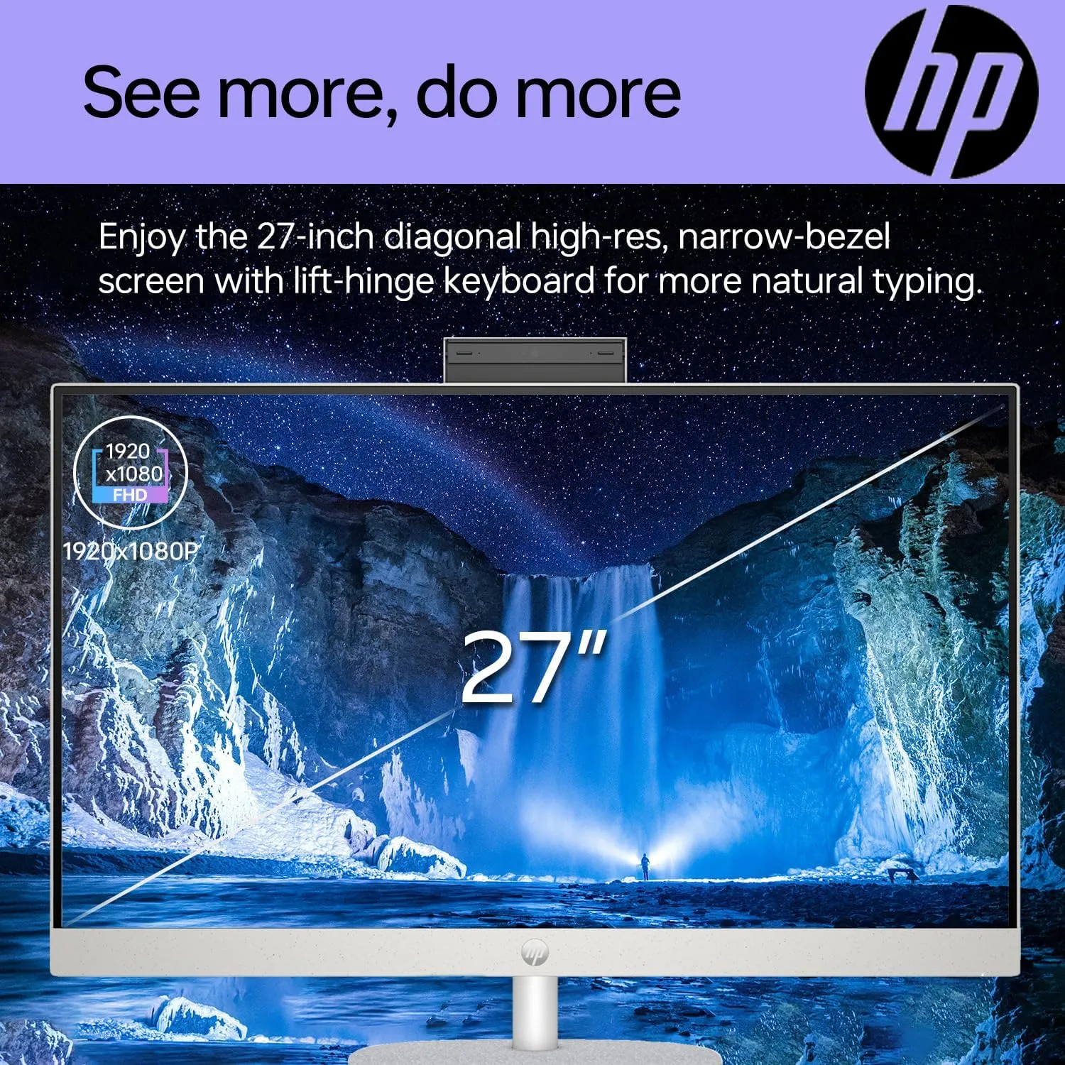 HP 27 i7 All in One Desktop, 27" FHD, Intel i7-1355U, 32GB RAM, 2TB SSD, Wired Keyboard & Mouse, IR Camera, HDMI, RJ45, Wi-Fi 6, Windows 11 Home, White with ADATA 512 External SSD Bundle