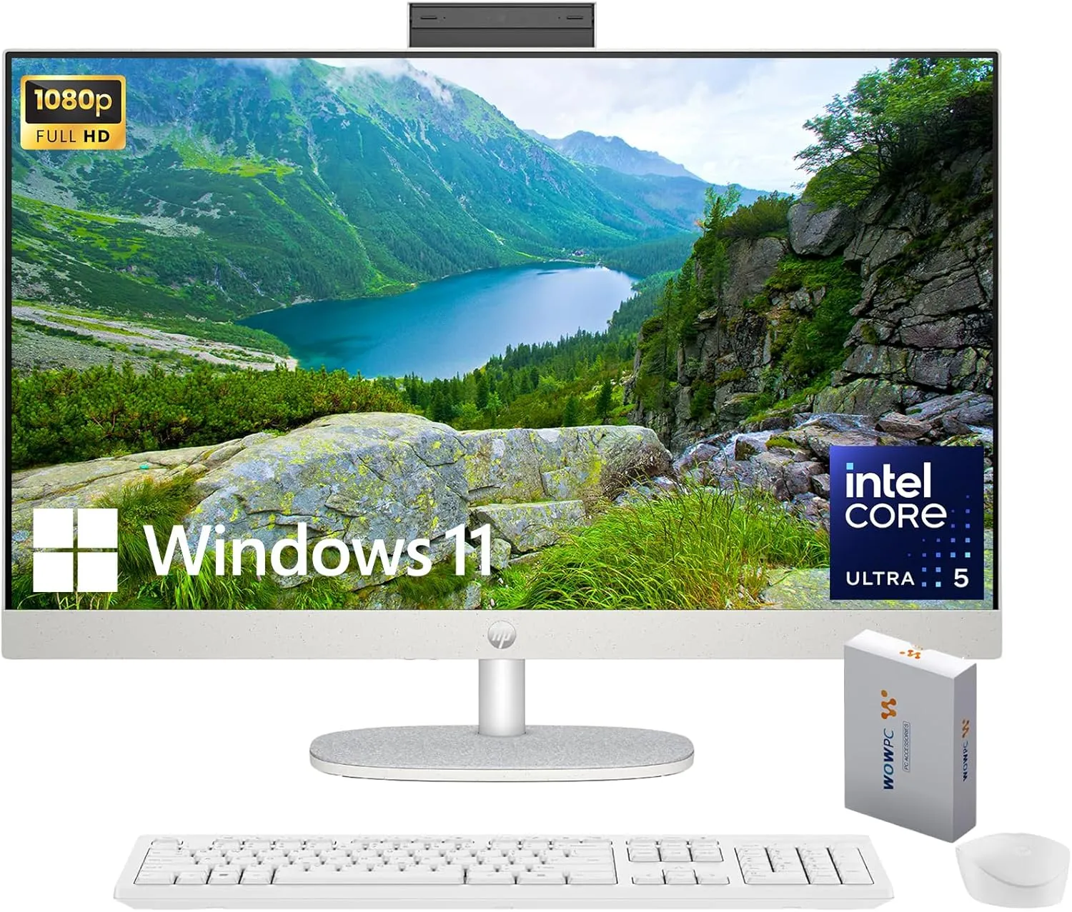 HP 27" All-in-One Desktop Computer, FHD IPS Display, 12-core Intel Core Ultra 5-125U Processor, 32GB DDR5, 1TB SSD, Wi-Fi 6, HDMI, Wireless KB&Mouse, Windows 11 Home, WOWPC Bundle