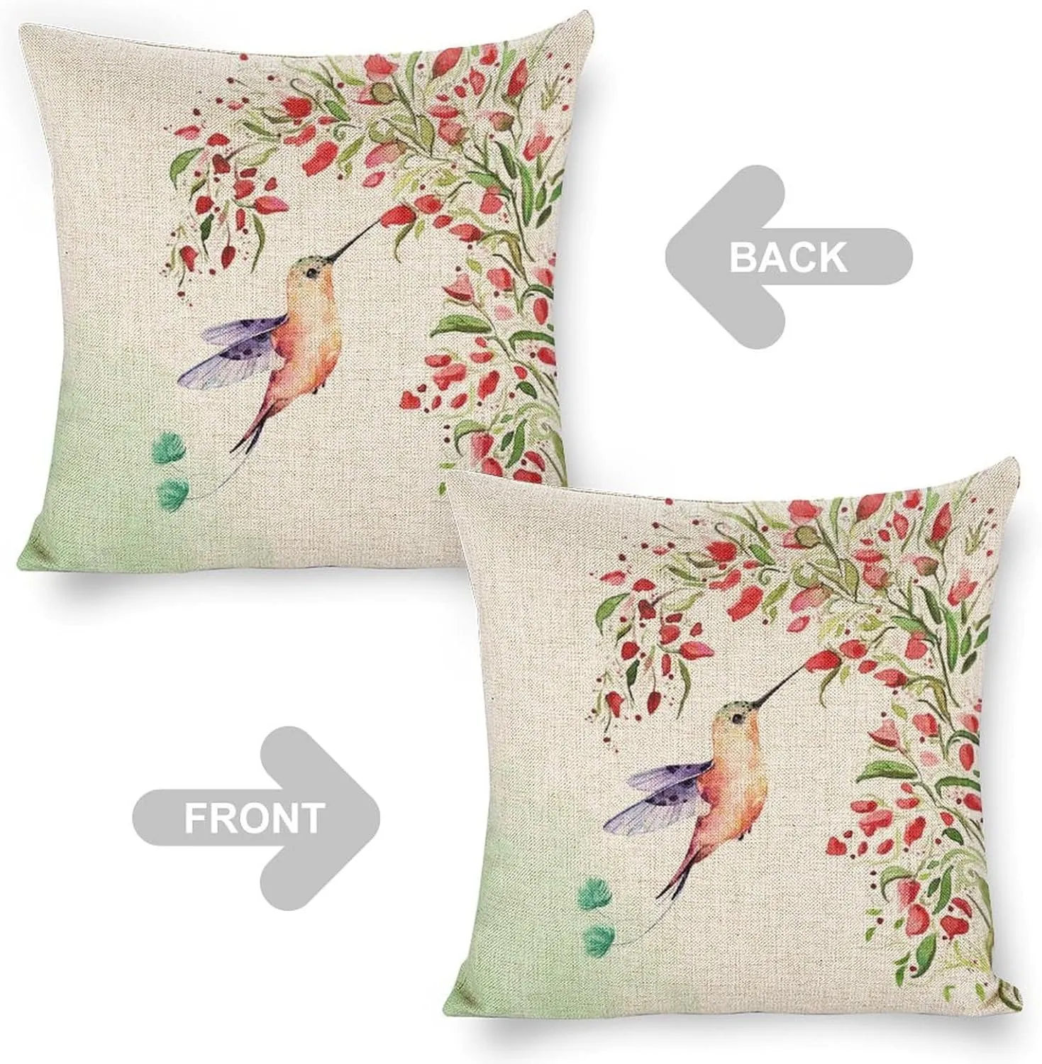 Hummingbird Under The Flower Vines Pillow Cases 18x18 Linen Pillow Covers Hawaii Boho Farmhouse Cushion for Sofa Car Office Chair Room Decor - Hummingbird Gifts