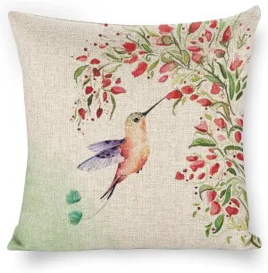 Hummingbird Under The Flower Vines Pillow Cases 18x18 Linen Pillow Covers Hawaii Boho Farmhouse Cushion for Sofa Car Office Chair Room Decor - Hummingbird Gifts