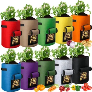 Hushee 10 Pcs 10 Gallon Potato Grow Bags Garden Planting Bag Vegetable Grow Bags with Flap and Handle Thickened Nonwoven Fabric Pots Thick Fabric Garden Containers for Potato Tomato Vegetable