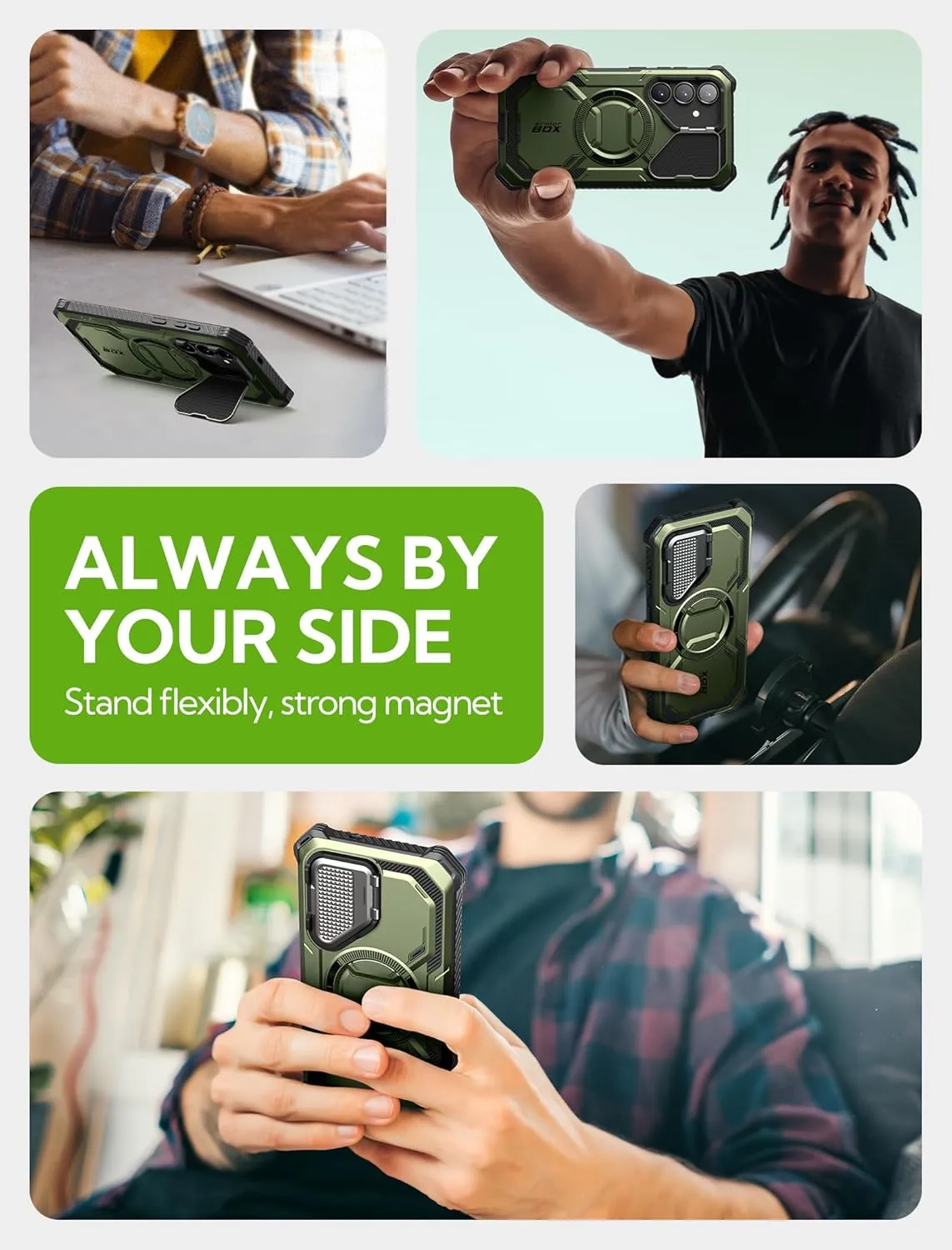 i-Blason for Samsung Galaxy S25 Case with Camera Cover Stand [MagSafe Compatible] [Built-in Screen Protector] Full-Body Military-Grade Protection Rugged Magnetic Phone Case for S25 6.2'', Green