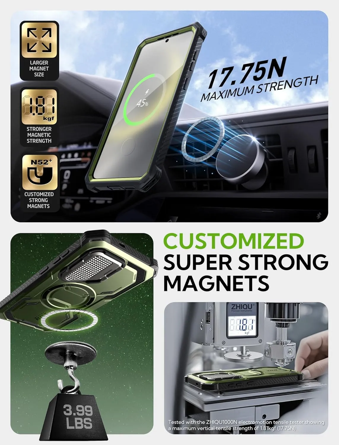 i-Blason for Samsung Galaxy S25 Case with Camera Cover Stand [MagSafe Compatible] [Built-in Screen Protector] Full-Body Military-Grade Protection Rugged Magnetic Phone Case for S25 6.2'', Green