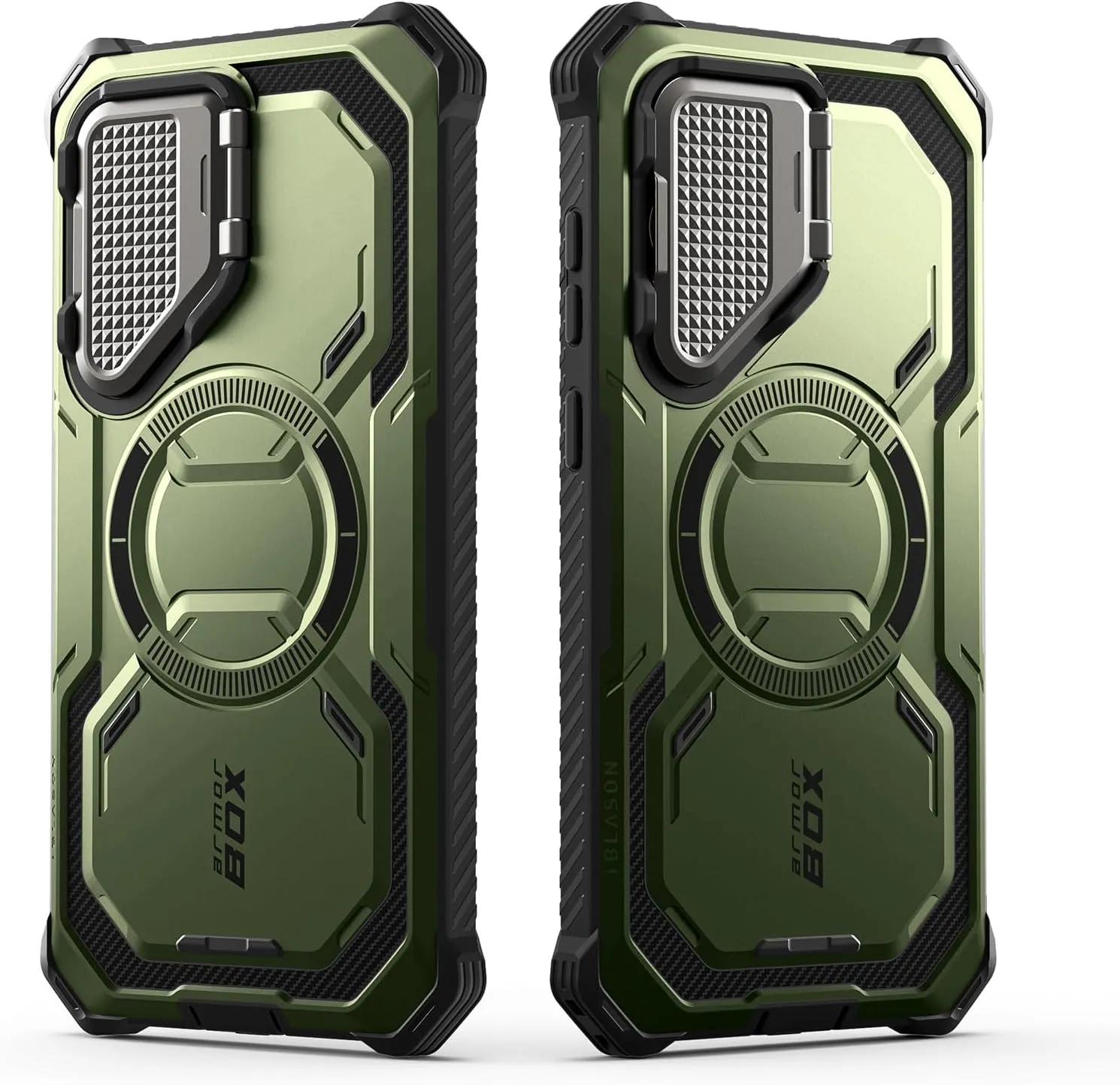 i-Blason for Samsung Galaxy S25 Case with Camera Cover Stand [MagSafe Compatible] [Built-in Screen Protector] Full-Body Military-Grade Protection Rugged Magnetic Phone Case for S25 6.2'', Green