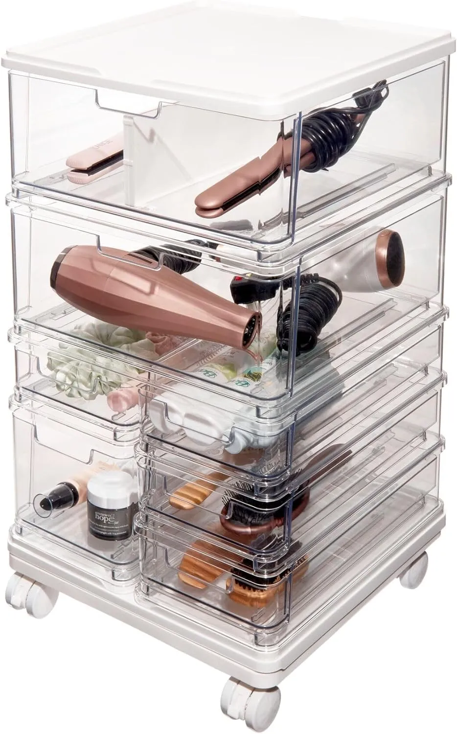 iDesign The Sarah Tanno Collection Large 7-Drawer Stacking Cosmetic Organizer Cart, Clear/White