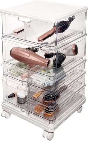 iDesign The Sarah Tanno Collection Large 7-Drawer Stacking Cosmetic Organizer Cart, Clear/White