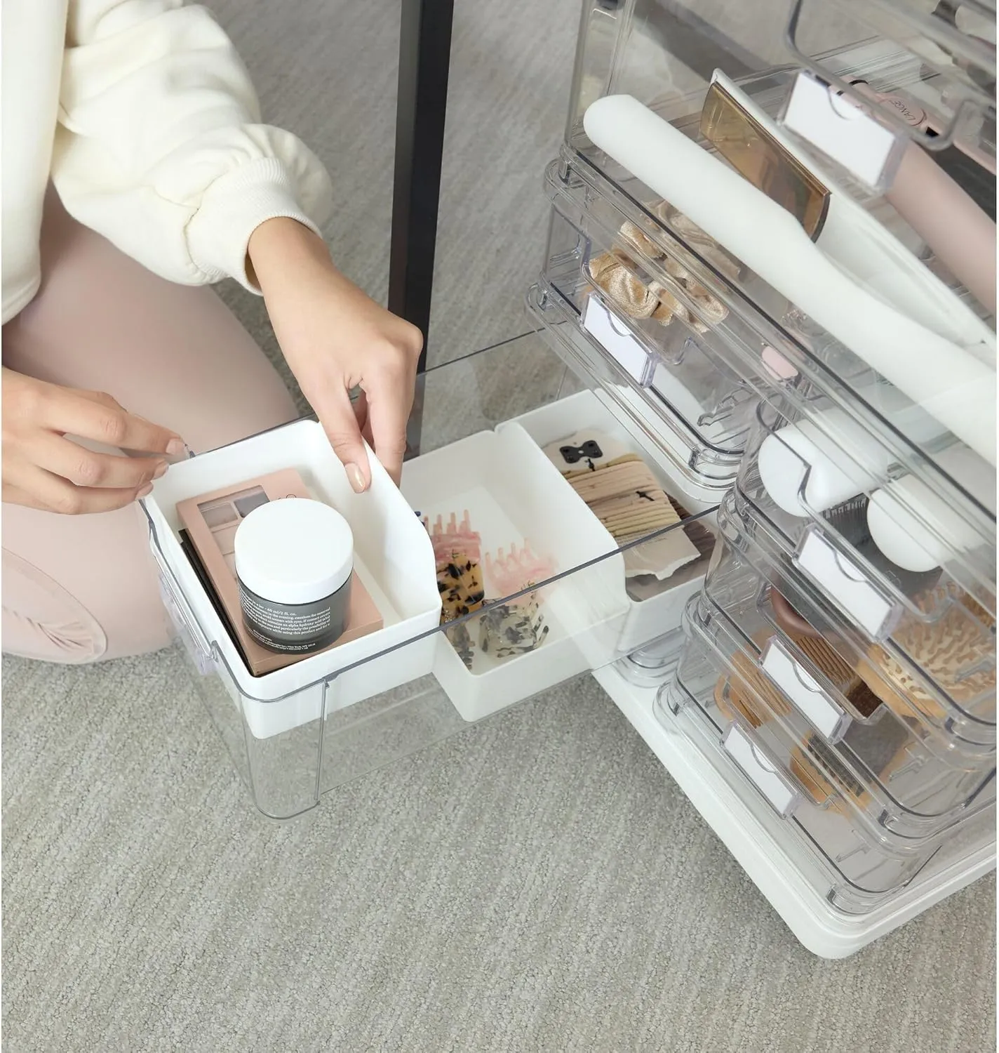 iDesign The Sarah Tanno Collection Large 7-Drawer Stacking Cosmetic Organizer Cart, Clear/White
