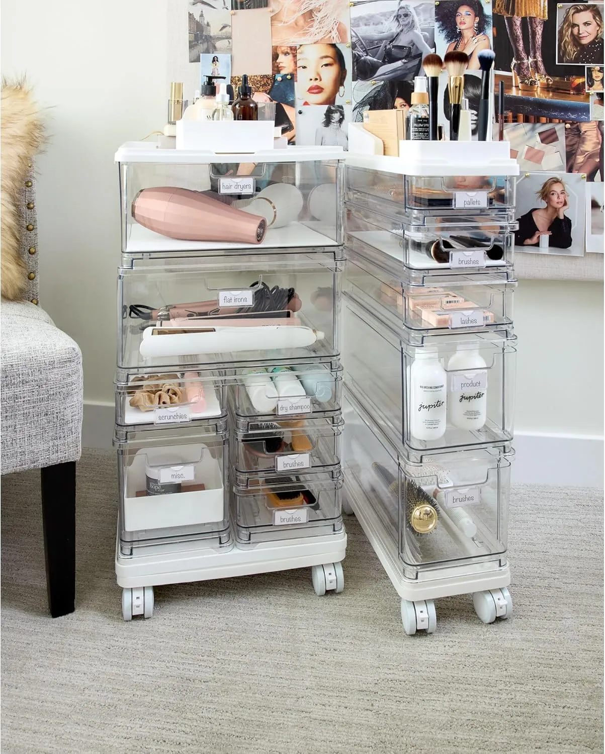 iDesign The Sarah Tanno Collection Large 7-Drawer Stacking Cosmetic Organizer Cart, Clear/White