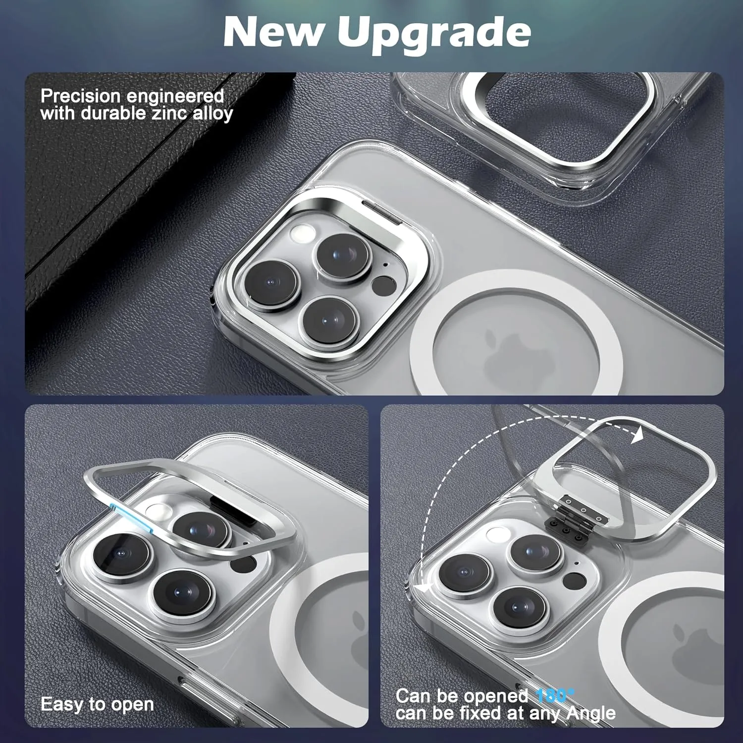 IDweel for iPhone 15 Pro Max Case with Screen Protector & Camera Lens Protector,Compatible with MagSafe,Built-in Camera Stash Stand,Magnetic Hard Back Soft Edge Anti-Fingerprint Flexible Cover,Clear