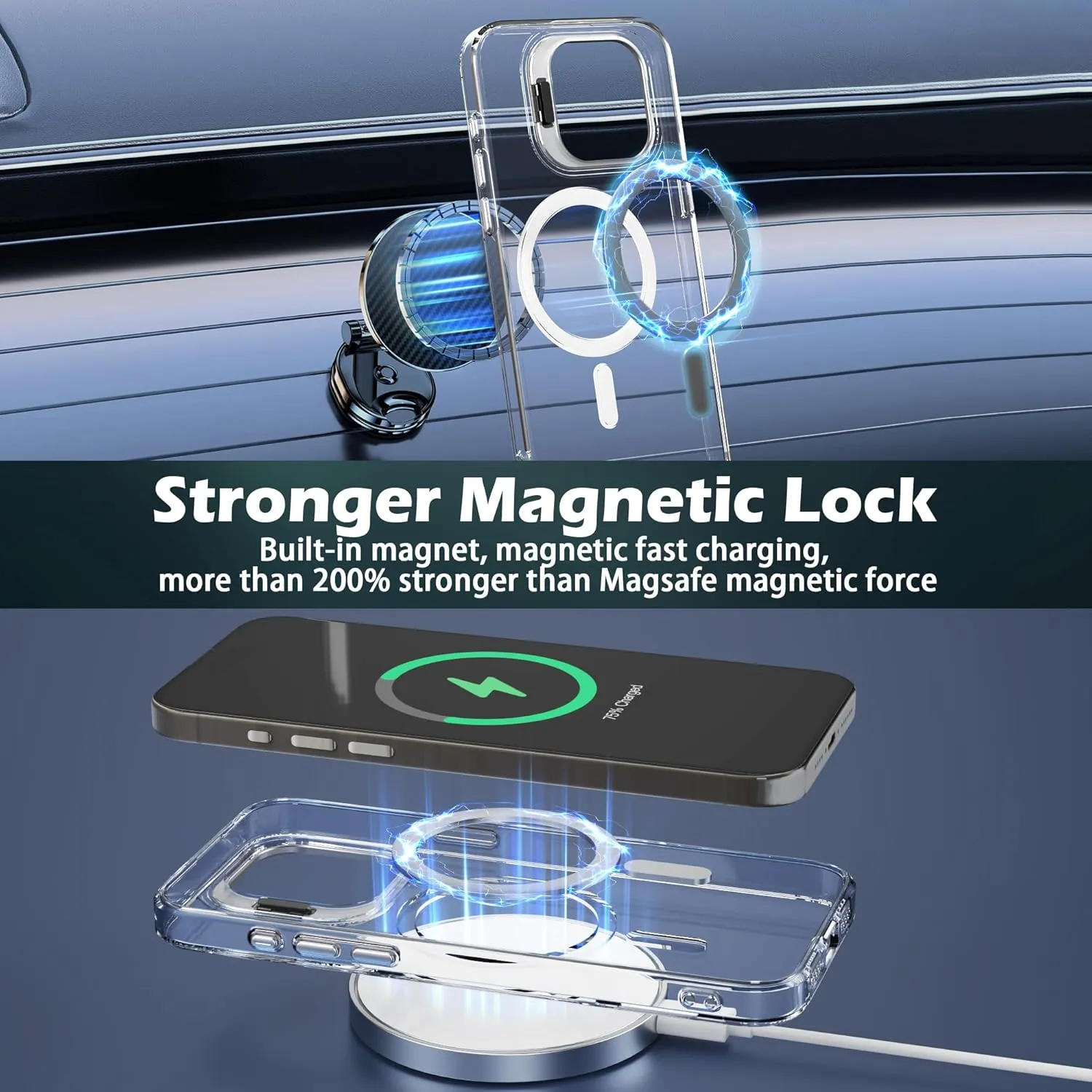 IDweel for iPhone 15 Pro Max Case with Screen Protector & Camera Lens Protector,Compatible with MagSafe,Built-in Camera Stash Stand,Magnetic Hard Back Soft Edge Anti-Fingerprint Flexible Cover,Clear