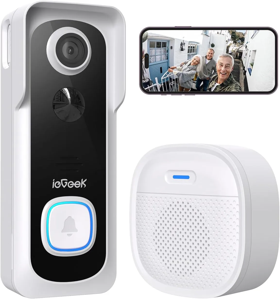 ieGeek Doorbell Camera Wireless No Subscription - Wireless Video Doorbell with Chime, Doorbell with Camera 1080P, Voice Changer, 2-Way Audio, PIR Motion Detection, Only 2.4Ghz WiFi, Works with Alexa
