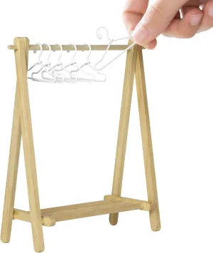 ILAND 1/12 Dollhouse Miniature Rack w/ 6 Mini Hangers, Plant Hanger for Living Room, Bathroom, Bedroom (1 Foldable Rack w/ 6 Mini Hangers)
