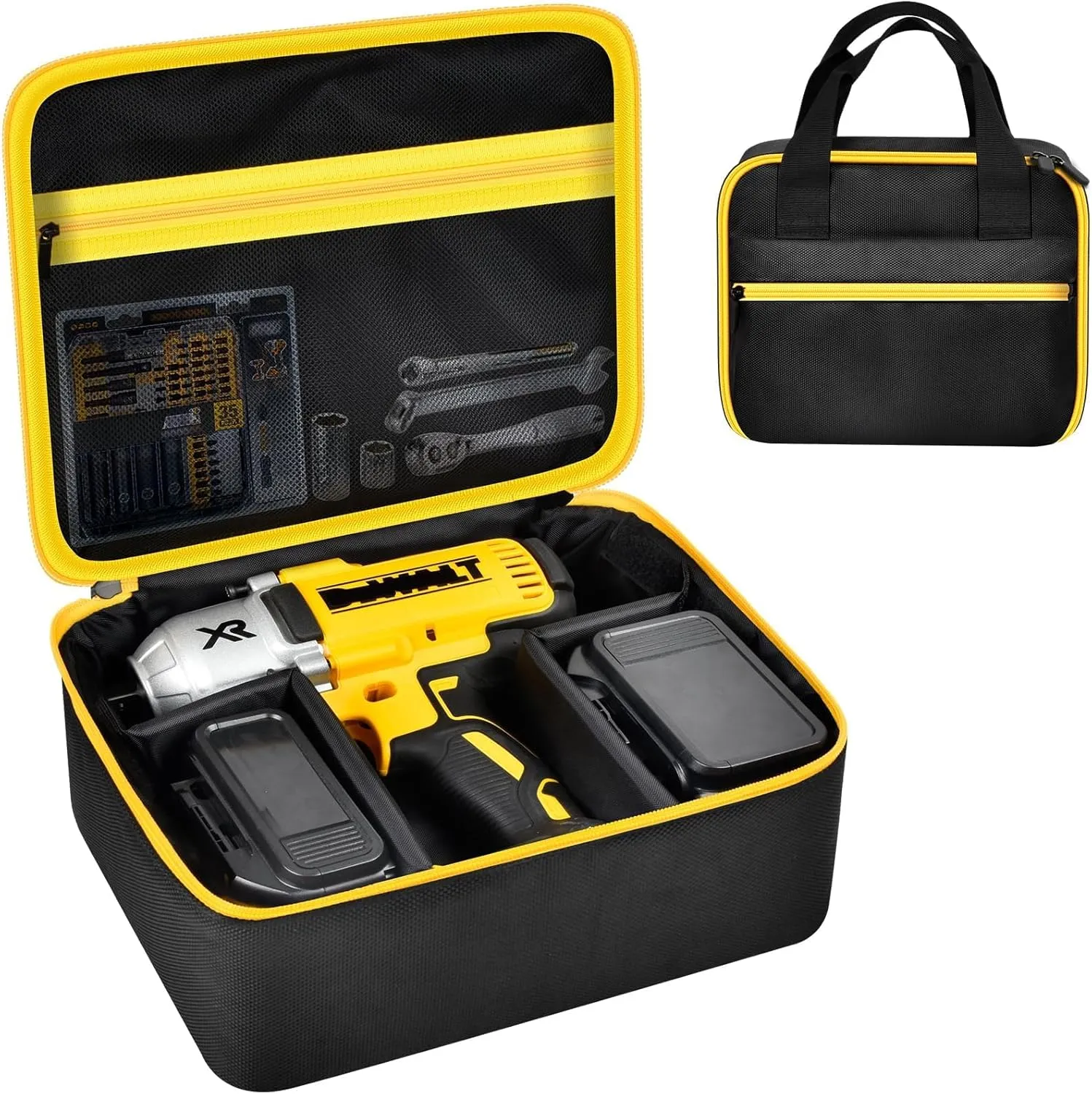 Impact Driver Bag Case Compatible with DEWALT 20V MAX XR DCF900P1 DCF900B DCF891B DCF961B DCF899B Cordless Wrench Kit, Carring Holder Fits for Milwaukee/for Ryobi Impact Gun(Box Only)-Yellow Zipper