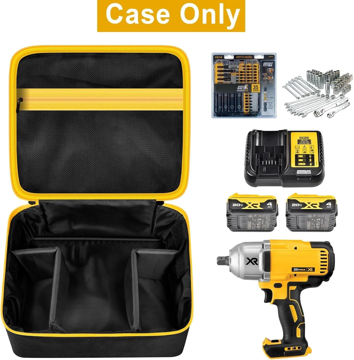 Impact Driver Bag Case Compatible with DEWALT 20V MAX XR DCF900P1 DCF900B DCF891B DCF961B DCF899B Cordless Wrench Kit, Carring Holder Fits for Milwaukee/for Ryobi Impact Gun(Box Only)-Yellow Zipper