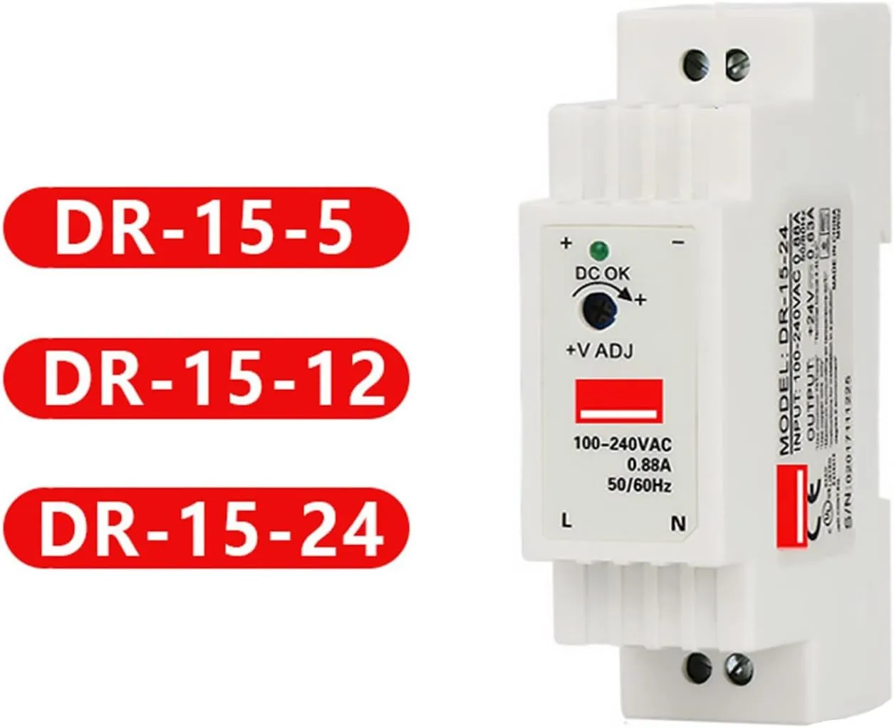 Industrial DIN Rail Switching Power Supply DR-15 15W Single Output 5V 12V 24V AC to DC Converter Power Switch Input 110/240VAC (Color : 15W 5V)