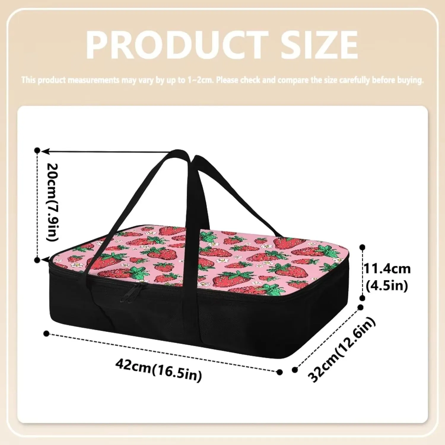 Insulated Casserole Carrier 9x13 Pink Strawberry Casserole Carriers for Hot or Cold Food Travel Food Bag Casserole Dish Carrying Case with Handle and Lid, Pioneer Woman Dishes Carrier