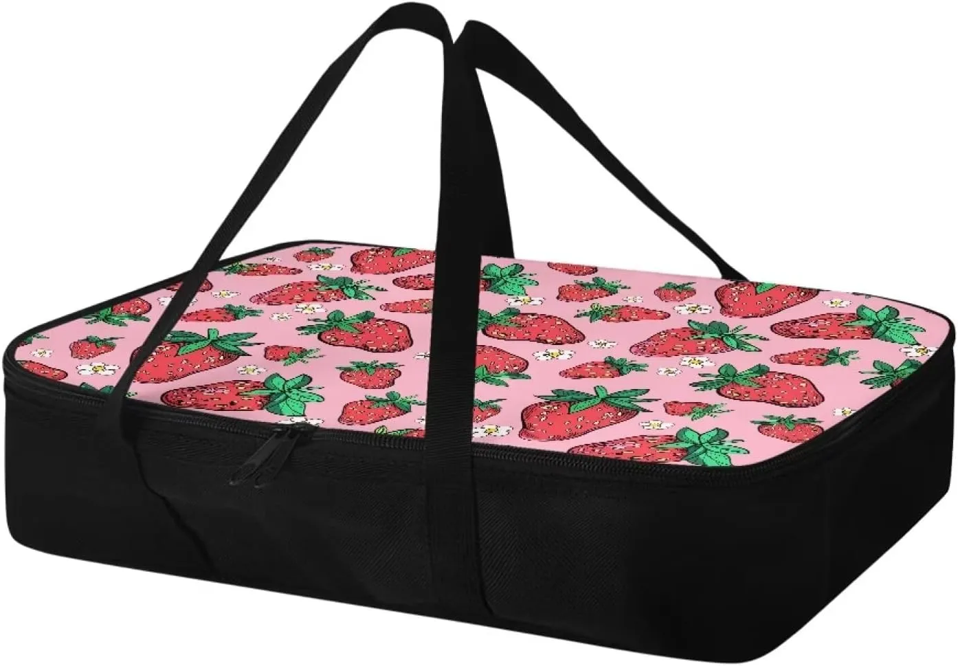 Insulated Casserole Carrier 9x13 Pink Strawberry Casserole Carriers for Hot or Cold Food Travel Food Bag Casserole Dish Carrying Case with Handle and Lid, Pioneer Woman Dishes Carrier