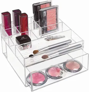 InterDesign iDesign Clarity BPA-Free Plastic Drawer with Divided Tray, 6.97" x 6.5" x 3.94", Clear Organizer
