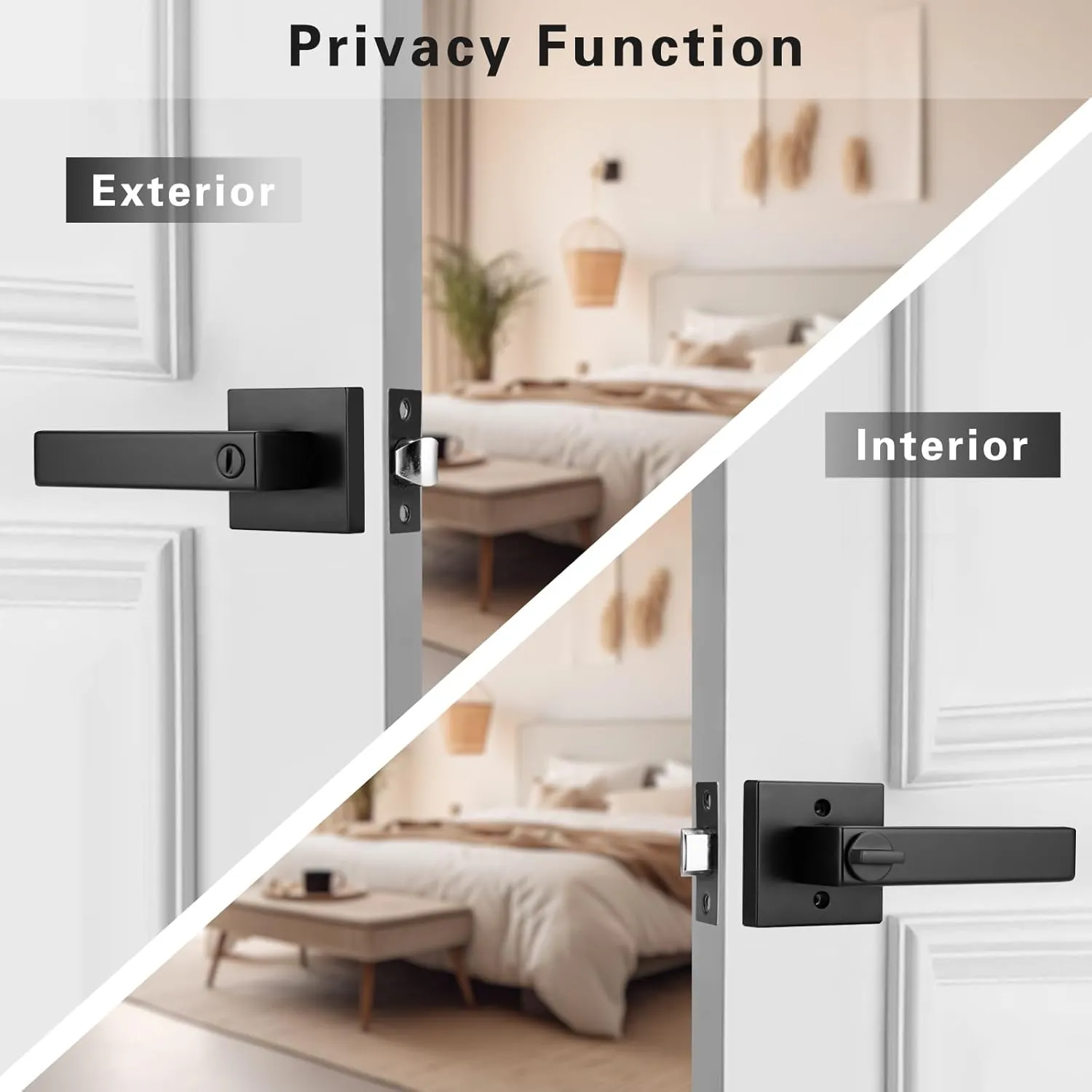 Interior Matte Black Door Handle,Privacy Door Lever for Bath & Bed,Keyless Door Lock Door Knob
