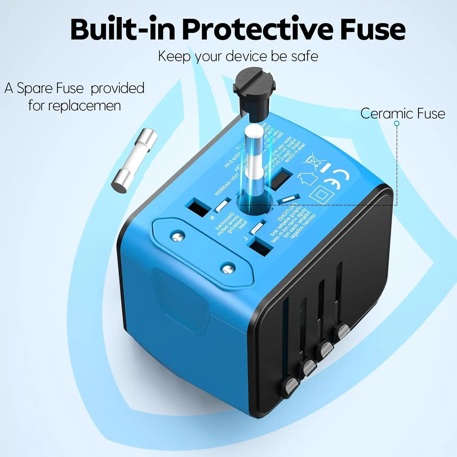International Travel Adapter Universal Power Adapter Worldwide All in One 4 USB-A Ports Perfect for European US, EU, UK, AU 200  Countries (Blue)